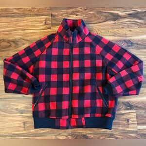 LL Bean Vintage Red Black Buffalo Check Fleece Bomber Jacket Men’s L XL Coat